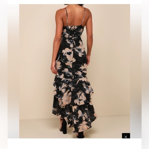 Lulus Darling Daylily Black Floral Print High-Low Maxi Mermaid Dress size S - Picture 12 of 12